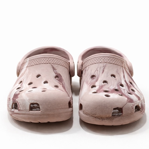 Girls Crocs Marble Pink White Clogs Size C8 Toddler Slip On Shoes - Picture 3 of 6